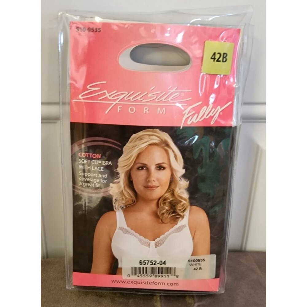 NEW Exquisite Form‎ Wireless Soft Cup Full Coverage Bra White 5100535 Size 42B